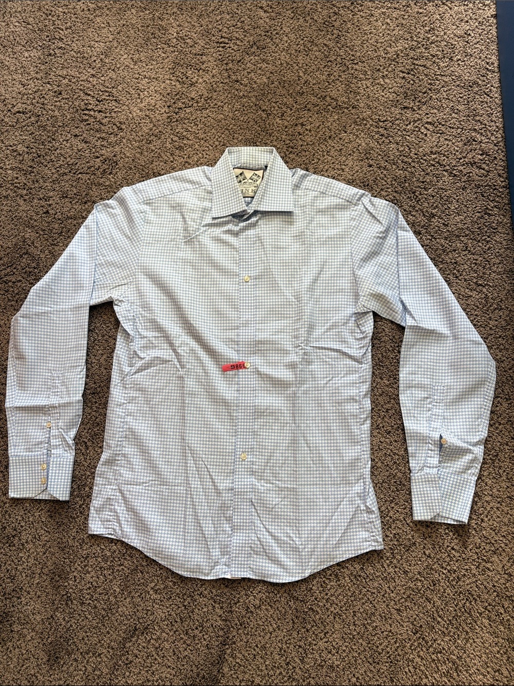 Thomas Pink Blue and White Micro-Check Dress Shirt
